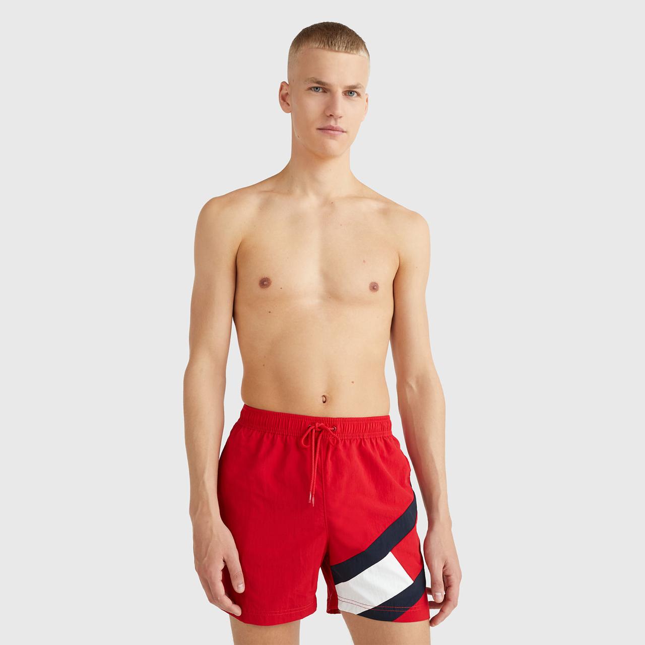 Shorts de Banho Tommy Hilfiger com Bandeira Lateral Vermelho