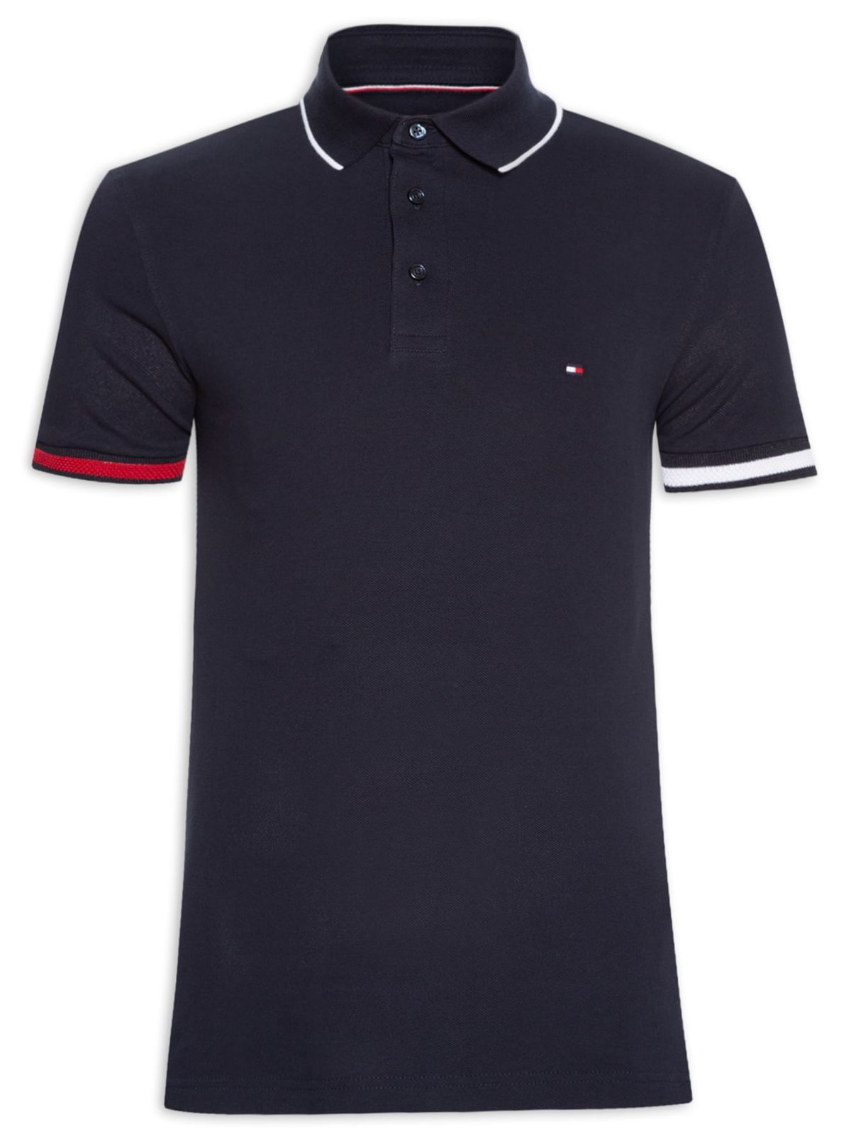 Polo Flag Cuff Slim Fit- Tommy Hilfiger em Algodão Orgânico.