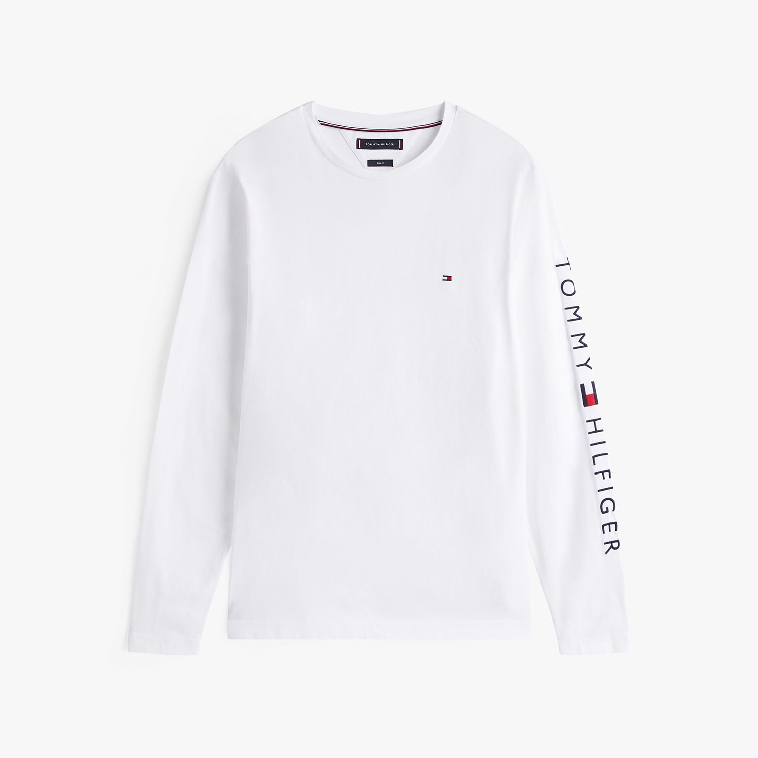 Camiseta Tommy Hilfiger Masculina Manga Longa com Logo na Manga Branca
