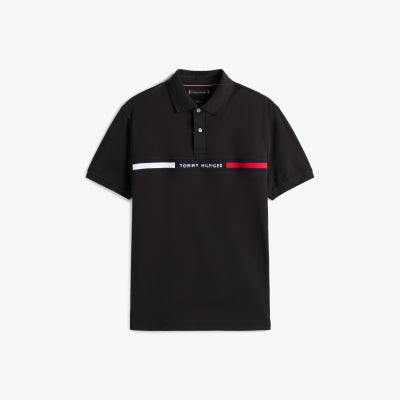 Camisa Polo Tommy Hilfiger Masculina Regular Fit com Faixa Frontal Preta
