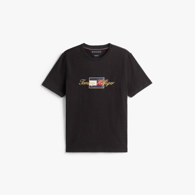 Camiseta Tommy Hilfiger Masculina com Logo Assinatura Bordado Preta