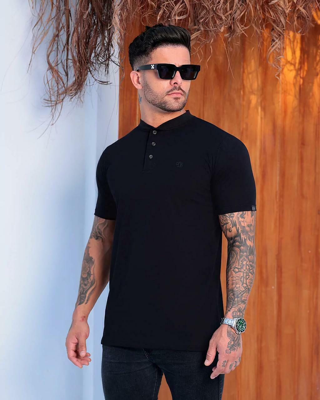 Polo FB Slim Fit com Gola Padre - Preta