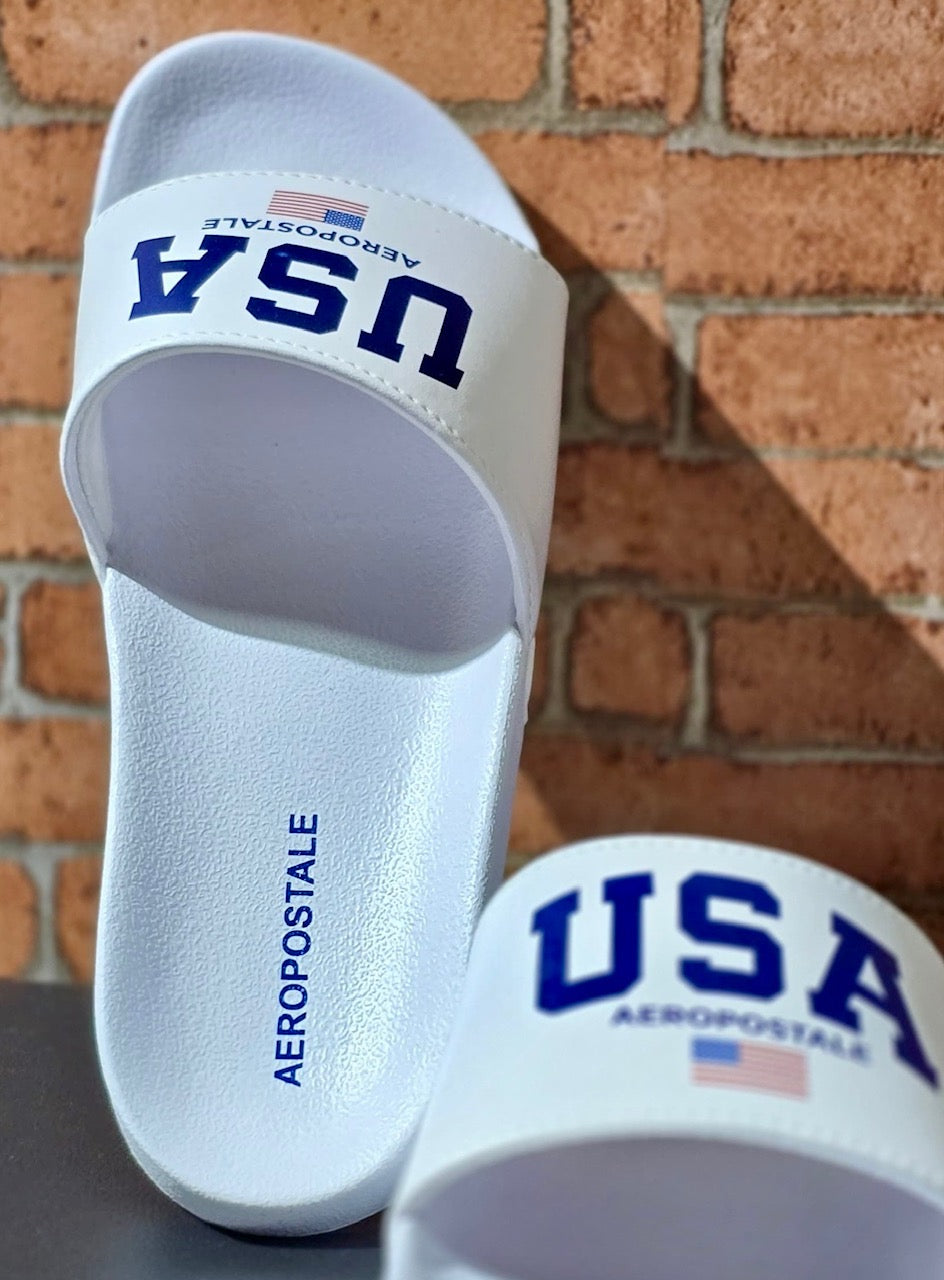 Chinelo Slide Aéropostale com Estampa USA Flag - Branco