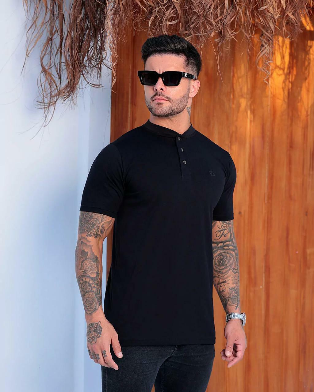 Polo FB Slim Fit com Gola Padre - Preta