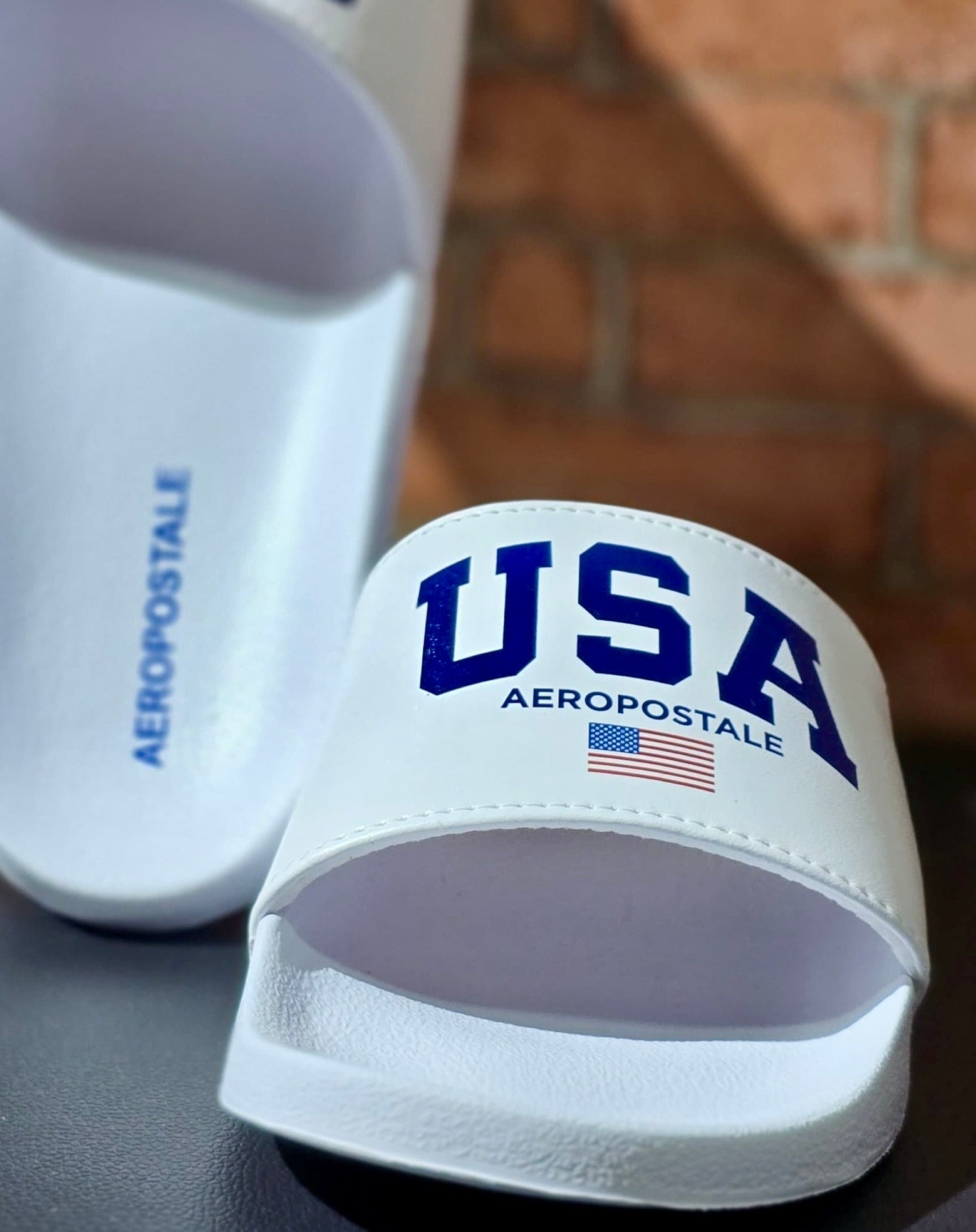 Chinelo Slide Aéropostale com Estampa USA Flag - Branco