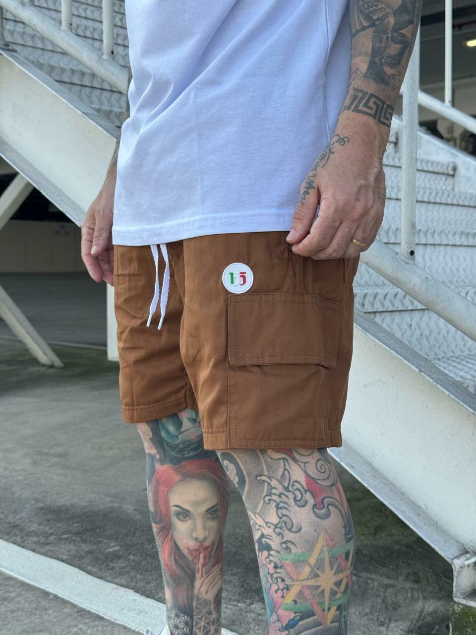 Shorts Cargo Mafiuso de Algodão com Patch Emborrachado - Terracota
