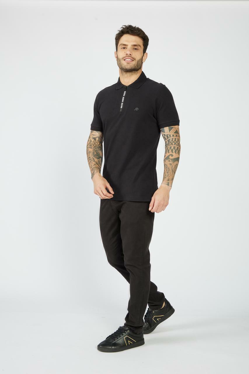 Polo Aéropostale Platinum com Zíper Preta