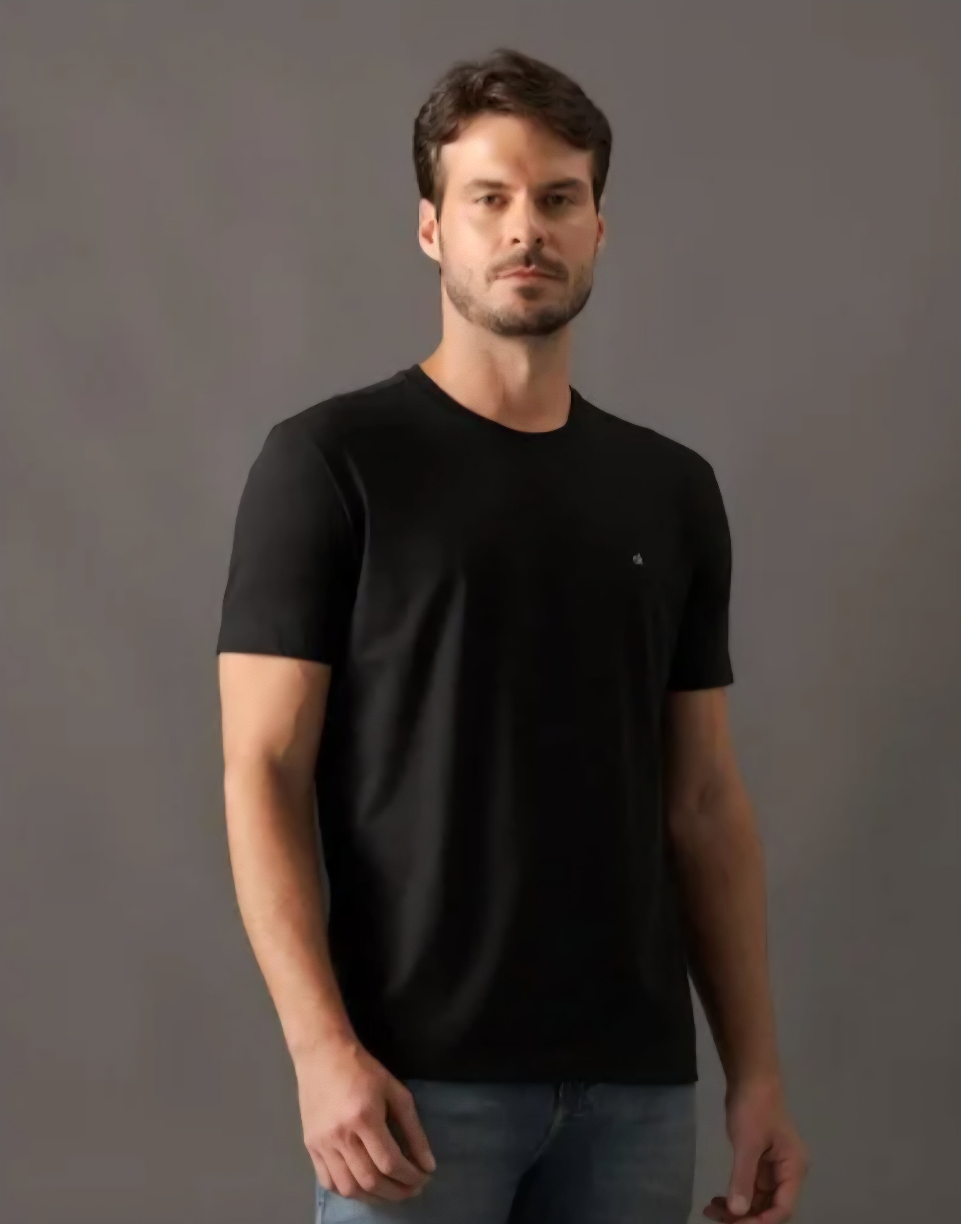 Camiseta Calvin Klein Masculina Básica Meia Malha Preta Logo CK